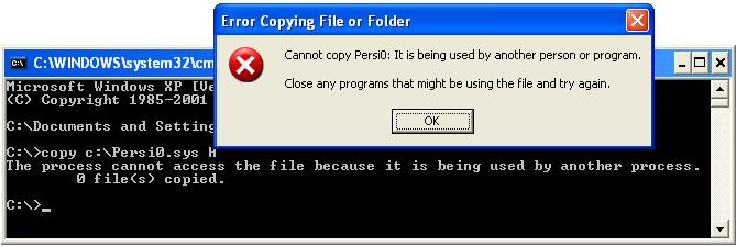 Files copy error. The process cannot access the file because it is being used by another process..